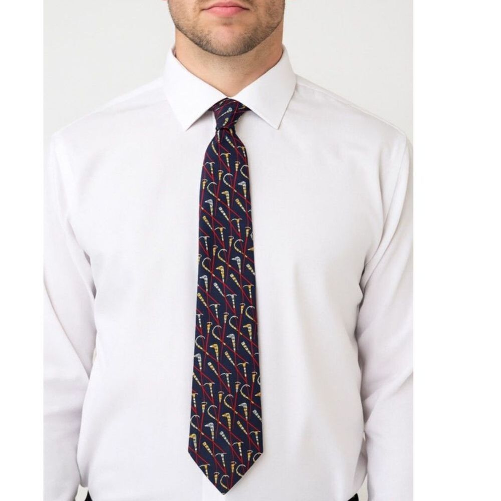 Hickey Freeman 1155 Men's Navy Multicolored Walking Stick Print 100% Silk Tie